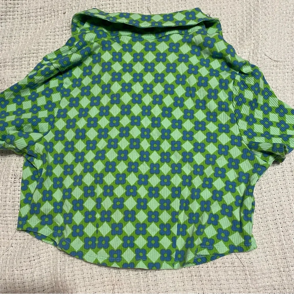 Wild Fable Green Button Up Collared Crop Top Large - Picture 5 of 5
